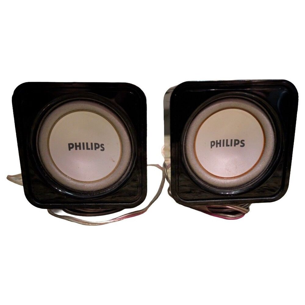 Philips DC 199B Bookshelf Speakers Black Wired Stereo Pair Vintage
